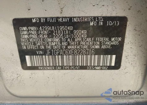 2014 Subaru Impreza 2.0I Premium z USA, uszkodzony, nr VIN JF1GPAC6XE8228716